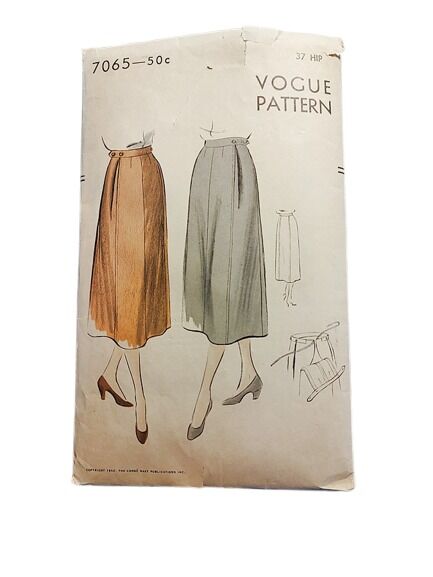 Early 1950s Vintage Longer Length Slightly Full Maternity Skirt Vogue Sewing Pattern 7065 Hip 37 - product images  of 