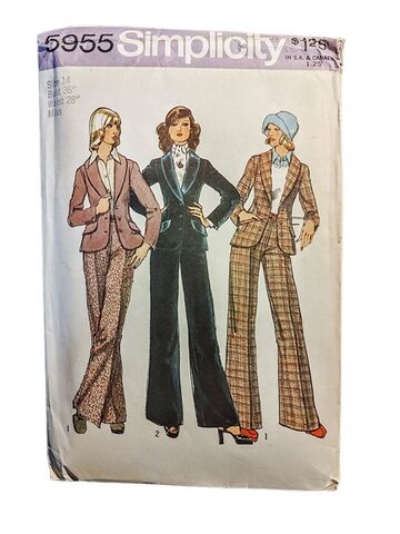 Unused,1970s,Vintage,Sewing,Pattern,For,A,Fitted,Jacket,And,Wide,Leg,Bell,Bottom,Pants,Simplicity,5955,Bust,36,never used 1970s vintage sewing pattern fitted jacket and wide bell bottom pants, vintage 1970s pants suit sewing pattern 5955, vintage sewing patterns another time vintage apparel, 1970s vintage patterns, never used vintage patterns, vintage jacket, vint