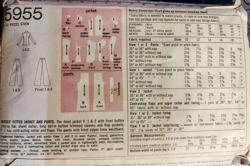 Unused 1970s Vintage Sewing Pattern For A Fitted Jacket And Wide Leg Bell Bottom Pants Simplicity 5955 Bust 36 - product images  of 