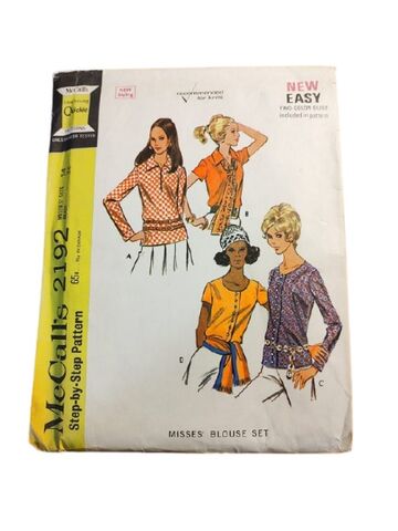 Late,1960s,Unused,Vintage,Sewing,Pattern,For,4,Styles,Of,Blouses,Shirts,By,McCall's,2192,Bust,36,1960s vintage sewing pattern for different styles of blouses tops unused, vintage 1960s McCall's vintage sewing patterns, vintage 1960s pattern for 4 styles of blouse tops shirts unused, vintage patterns from another time vintage apprel, 1960s vintage pat