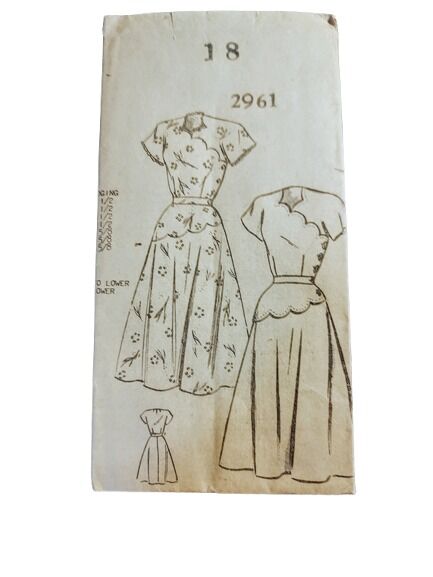Vintage 1940s 50s Sewing Pattern For A Fit And Flare Longer Length Dress With Scalloped Details  Bust 36   - product images  of 