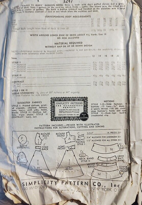 True Vintage 1940s Simplicity Sewing Pattern For An Evening Gown With Puffed Sleeves, Sweetheart Neckline and Full Skirt #3247 Bust 32 - product images  of 
