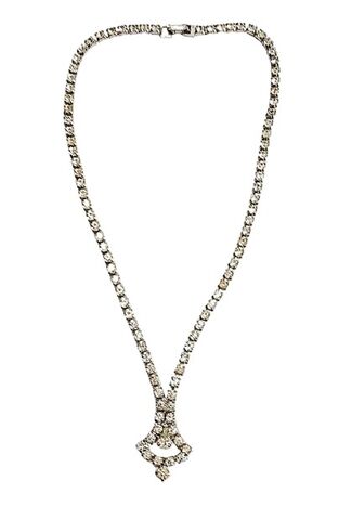 Vintage,1950s,Clear,Rhinestone,Pendant,Style,Choker,Necklace,1950s vintage drop clear rhinestone choker necklace, vintage jewelry for sale from another time vintage apparel, 1950s rhinestone vintage choker, rhinestone short necklace 1950s 60s, clear rhinestone vintage necklace, formal vintage necklace