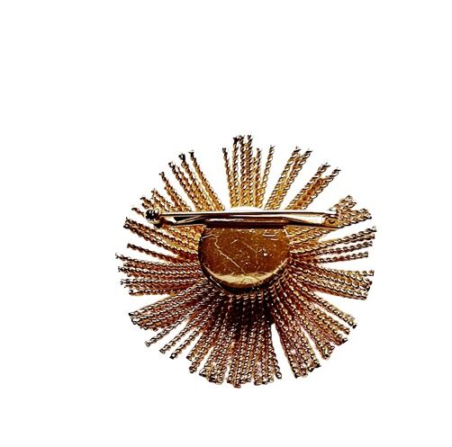 Vintage 1960s Large Metal Pin And Earrings Set Gold Tone Fire Works Look Signed Bergere - product images  of 