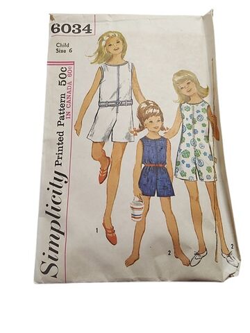 Vintage,1960s,Little,Girls,Romper,Culottes,One,Piece,Playsuit,Sewing,Pattern,Simplicity,Size,6,1960s vintage girls romper playsuit sewing pattern simplicity, vintage girls clothing, vintage childrens clothing, 1960s romper, vintage culottes for girls, vintage sewing patterns, patterns from another time vintage apparel, 1960s vintage simplicity patt