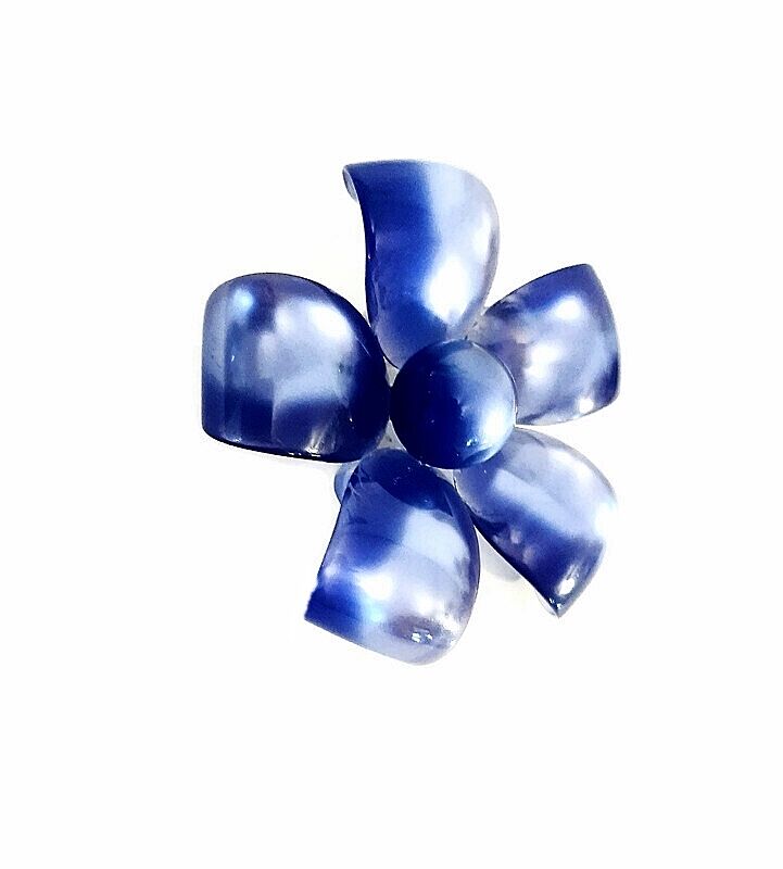 Large Deep Blue 1960s Vintage Moon Glow Lucite Plastic Flower Pin Brooch - product images  of 