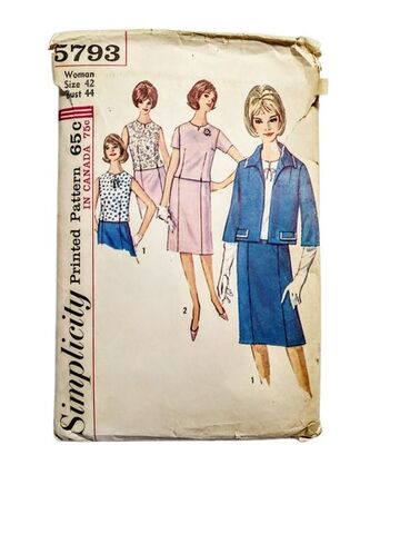 Vintage,1960s,3,Piece,Skirt,Suit,Blouse,Jacket,Sewing,Pattern,Simplicity,Bust,44,Larger,Size,#5793,1960s vintage simplicity 3 piece skirt suit sewing pattern, 1960s skirt suit, 60s skirt, blouse and jacket pattern, vintage sewing patterns another time vintage apparel, vintage simplicity patterns, costuming, large size suit pattern, mod skirt suit, clas
