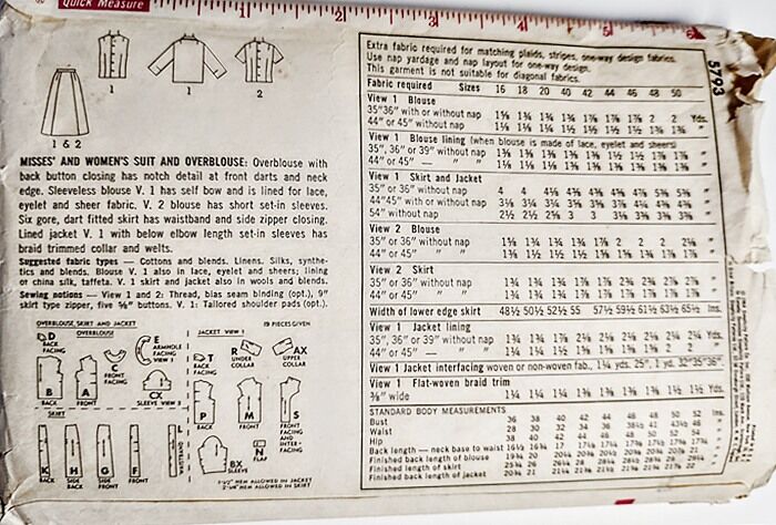 Vintage 1960s 3 Piece Skirt Suit Blouse Skirt Jacket Sewing Pattern Simplicity Bust 44 Larger Size #5793 - product images  of 