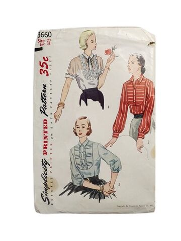 Vintage,1950s,Fitted,Blouse,Sewing,Pattern,With,A,Collar,And,Yoke,Front,3,Sleeve,Styles,Simplicity,3660,Bust,38,Larger,Size,simplicity 1950s vintage blouse top sewing pattern, vintage sewing pattern blouse top 1950s, fitted vintage blouse, vintage 1950s blouse. 1950s vintage top, vintage sewing patterns another time vintage apparel, 1950s vintage clothing, DIY blouse, mc blous