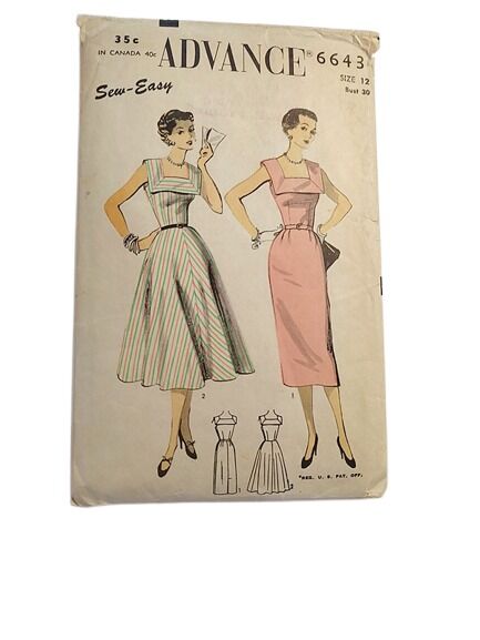 Authentic 1950s Vintage Sewing Pattern A Fitted Or Full Skirted Sleeveless Dress With A Collar Advance Bust 30 - product images  of 