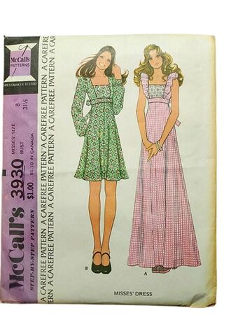 Never,Used,1970s,Vintage,Sewing,Pattern,A,High,Waisted,Baby,Doll,Peasant,Style,Short,Or,Maxi,Dress,McCall's,3990,Bust,31,1/2,never used 1970s vintage sewing pattern high waisted peasant dress short mini or maxi length mccalls, 1970s vintage patterns, 1970s peasant dress, 1970s boho dress, 1970s vintage prom gown, 1970s maxi dress, 1970s vintage patterns another time vintage app