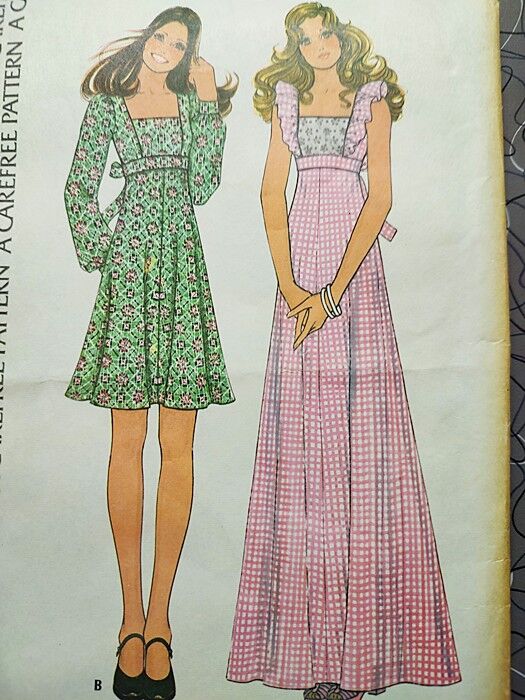 Never Used 1970s Vintage Sewing Pattern A High Waisted Baby Doll Peasant Style Short Or Maxi Dress McCall's 3990 Bust 31 1/2 - product images  of 