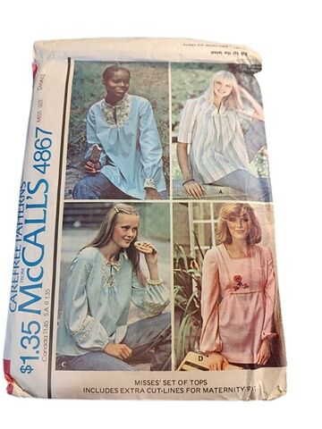 Never,Used,1970s,Vintage,Sewing,Pattern,For,Different,Styles,Of,Loose,Fitting,Peasant,Blouses,Tops,McCall's,4867,Small,1970s never used uncut sewing pattern different styles of peasant blouse mccalls 4867, 1970s peasant blouses tops vintage, 1970s vintage hippie tops, 1970s vintage boho tops, 1970s vintage clothing, 1970s blouses, mccalla vintage patterns, small 1970s blo
