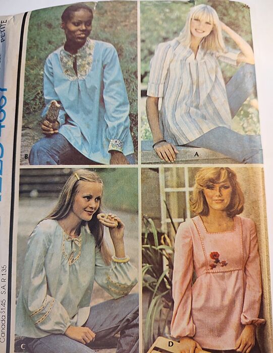Vintage 1970s Never Used Sewing Pattern For Several Styles Of Peasant Loose Fitting Blouses Tops McCall's Size Petite Small - product images  of 