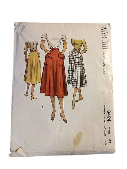 Early 1950s Vintage Sewing Pattern For A Long Flared Skirt With Pockets McCall's 8494 Waist 28 - product images  of 