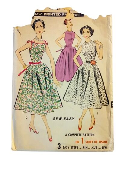 Original 1950s Vintage Sewing Pattern For A Sundress or High Neck Sleeveless Fit And Flare Dress Advance Bust 34   - product images  of 