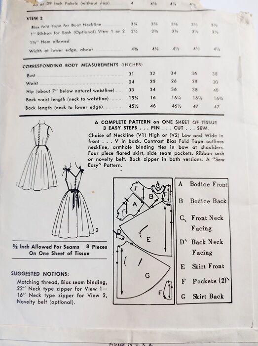 Original 1950s Vintage Sewing Pattern For A Sundress or High Neck Sleeveless Fit And Flare Dress Advance Bust 34   - product images  of 