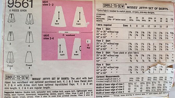 Vintage 1970s Sewing Pattern For A Set Of Different Short Skirts A Line Or Flared Minis Simplicity 9561 Waist 29 - product images  of 