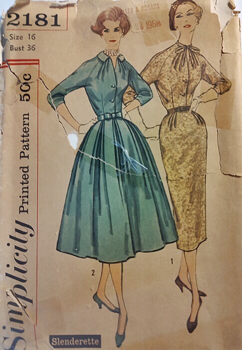 Authentic 1950s Vintage Sewing Pattern For A Slim Fitted Or Full Skirted Shirtwaist Dress Simplicity 2181 Bust 36  - product images  of 