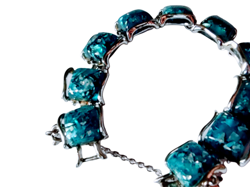 Vintage 1960s Coro Bright Turquoise Blue Confetti Lucite Square Link Bracelet And Earrings Set  - product images  of 