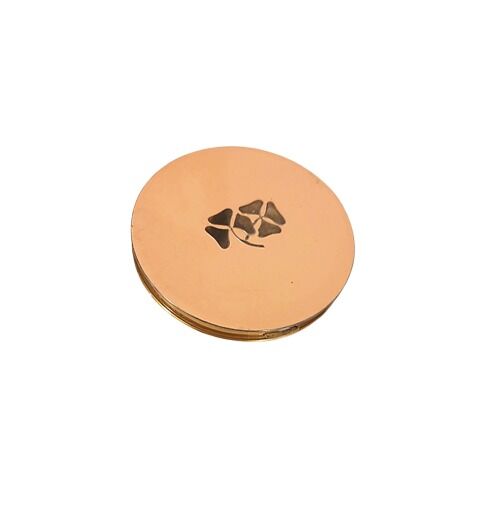 Vintage 1950s Pale Peach Enameled Metal Powder Compact With Clover Shamrock Designs - product images  of 