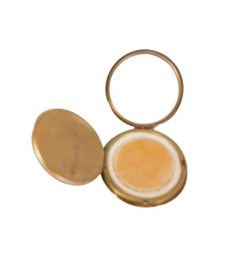 Vintage 1950s Pale Peach Enameled Metal Powder Compact With Clover Shamrock Designs - product images  of 