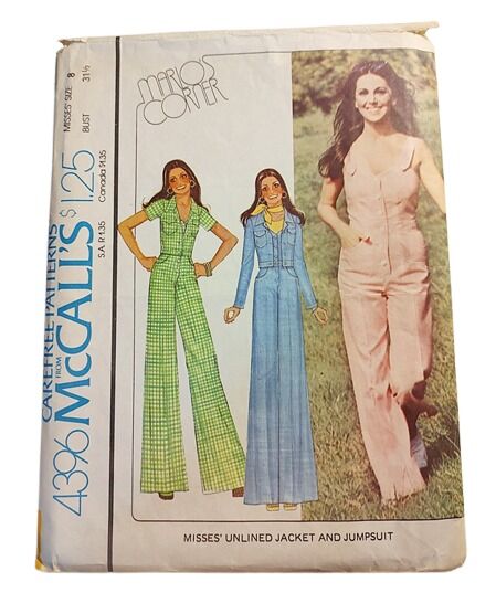 Unused 1970s Vintage Marlos Corner Sewing Pattern For A Wide Leg Bell Bottom Jumpsuit And Cropped Jacket McCall's 4396 Bust 31 1/2 - product images  of 