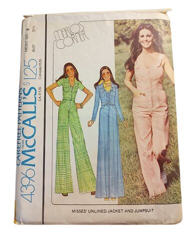 Unused,1970s,Vintage,Marlos,Corner,Sewing,Pattern,For,A,Wide,Leg,Bell,Bottom,Jumpsuit,And,Cropped,Jacket,McCall's,4396,Bust,31,1/2,unused 1970s vintage sewing pattern bell bottom jumpsuit and jacket mccalls 4396, vintage 1970s marlos corner pattern never used jumpsuit and jacket, vintage marlo thomas sewing pattern, unused 1970s sewing patterns vintage, vintage sewing patterns anothe