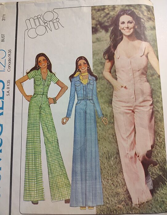 Unused 1970s Vintage Marlos Corner Sewing Pattern For A Wide Leg Bell Bottom Jumpsuit And Cropped Jacket McCall's 4396 Bust 31 1/2 - product images  of 