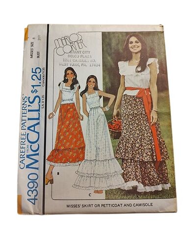 Never,Used,Authentic,1970s,Vintage,Sewing,Pattern,Ruffled,Maxi,Skirt,Petticoat,And,Camisole,Peasant,Top,Marlos,Corner,4390,Bust,31,1/2,1970s vintage unused marlo thomas maxi skirt petticoat and camisole top sewing pattern #4390, 170s marlos corner mccalls pattern boho gunne style maxi skirt petticoat camisole top blouse, 1970s vintage patterns another time vintage apparel, vintage paries