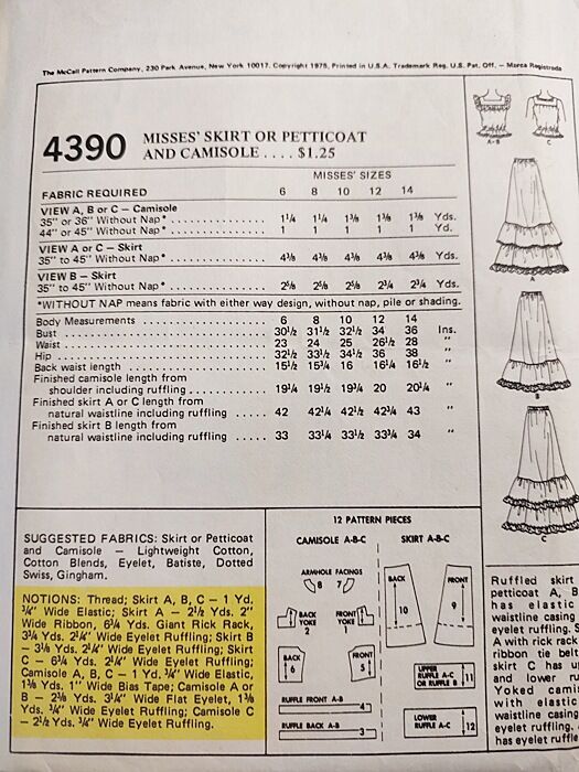 Never Used Authentic 1970s Vintage Sewing Pattern Ruffled Maxi Skirt Petticoat And Camisole Peasant Top Marlos Corner 4390 Bust 31 1/2 - product images  of 