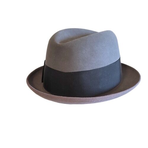 Dark Charcoal Grey 1960s Vintage Felt Skinny Snap Brim Fedora Hat Unisex Small 21" - product images  of 