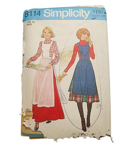Never Used 1970s Vintage Sewing Pattern For An Apron Style Jumper And A Maxi Or Short Skirt Simplicity 8114 Bust 36 Peasant Style - product images  of 
