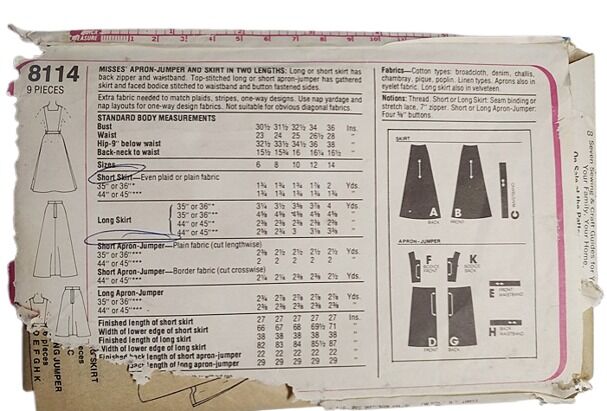 Never Used 1970s Vintage Sewing Pattern For An Apron Style Jumper And A Maxi Or Short Skirt Simplicity 8114 Bust 36 Peasant Style - product images  of 