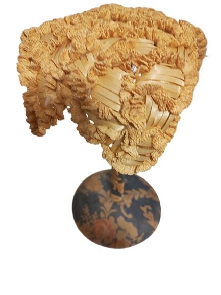 Unusual 1950s Vintage Golden Straw Small Half Band Hat With Ruffles And Points - product images  of 