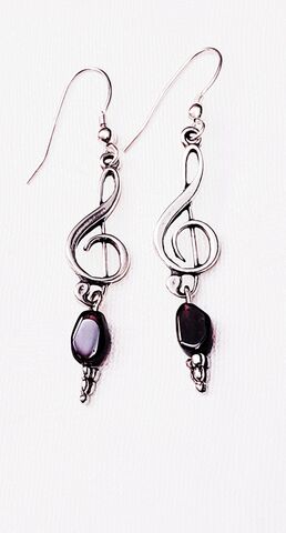 Garnet,Stone,Clef,Earrings,garnet music earrings, treble clef, sterling silver