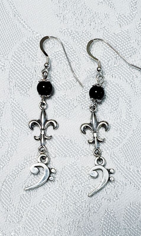 Bass Clef Earrings- Onyx Fleur de Lis - product images  of 