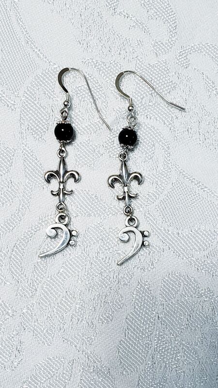 Bass Clef Earrings- Onyx Fleur de Lis - product images  of 
