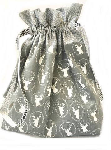 Large,Stag,head,Project,Bag,Project Bag, Knitting, Crochet, Sewing, Travel Bag, Accessory Bag, Large Project Bag, Drawstring Bag, Harry Potter, Stag, Deer head.