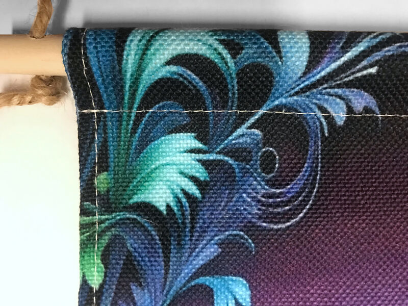 Reiki Principles Fringed Canvas Wall Hanging, Blue Purple Feathery Border Artwork - product images  of 