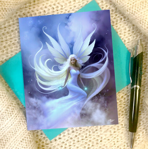 Dreamy,Celestial,Fairy,Collectible,Story,Card-Sylph,Windsong,celestial fairy art, greeting cards, art notecards, angel art cards, art cards with envelopes, Primal Painter, metaphysical art, birthday card, thank you note