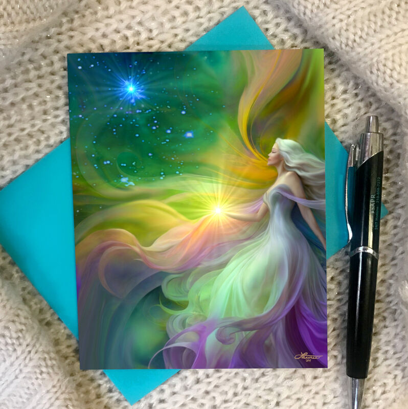 Aphrodite Greek Goddess Collectible Story Card, Rainbow Fantasy Art Notecard - product images  of 