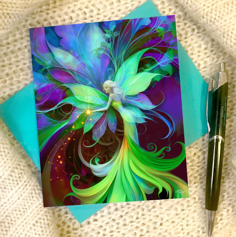 Floral Fairy Collectible Story Card, Art Nouveau Fantasy Art Notecard - product images  of 