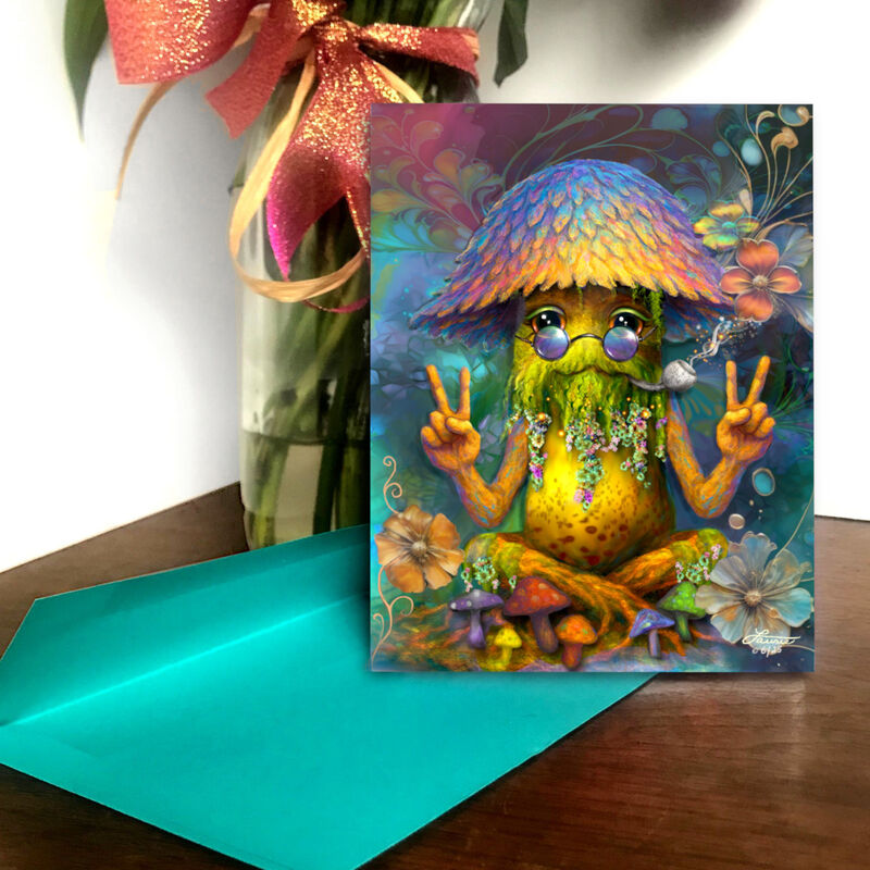 Funny Hippie Mushroom Greeting Card – Shaggy McWizz, Funky Forest Sporeacles Collection - product images  of 