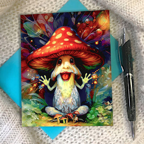 Wacky,Psychedelic,Mushroom,Greeting,Card,–,Auntsy,Shroomsickle,,Funky,Forest,Sporeacles,Collection,pyshcedelic mushroom greeting card, Funky Forest Sporeacles, Auntsy Shroomsickle card, mushroom illustration, playful mystical fungi, Primal Painter greeting card, psychedelic mushroom art, magical forest fungi, whimsical spiritual card, funny forest fung