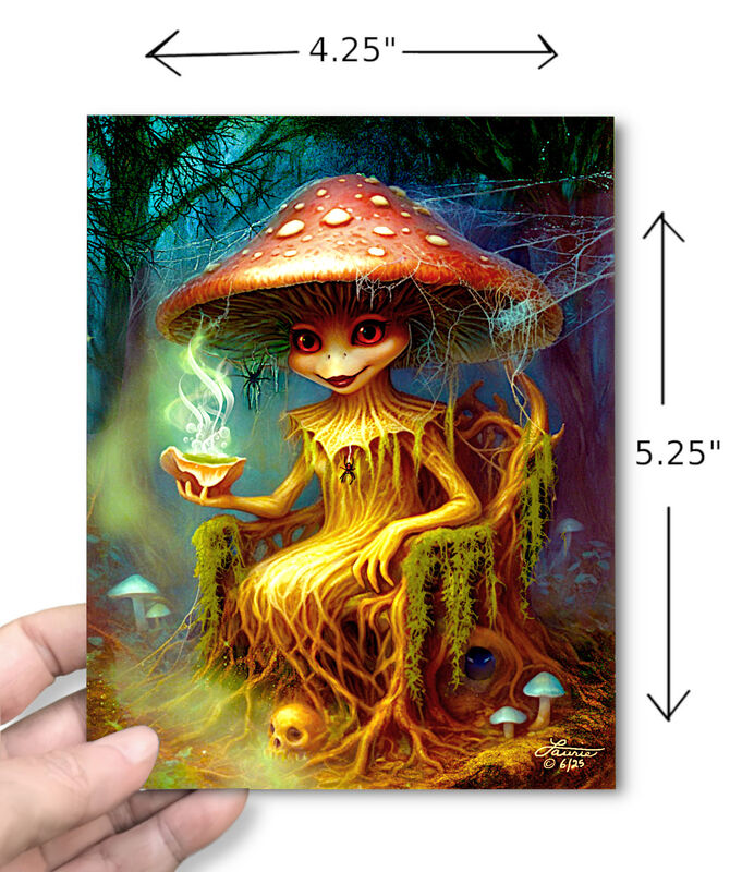 Haunted Mushroom Greeting Card – Toxina Sporceress, Collectible Forest Art by Primal Painter - product images  of 