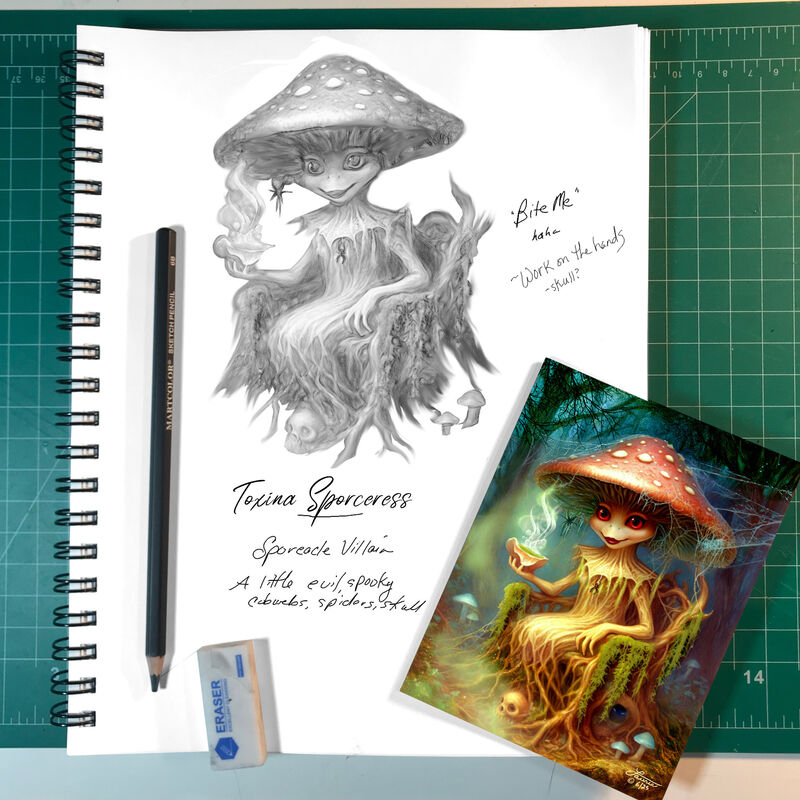 Haunted Mushroom Greeting Card – Toxina Sporceress, Collectible Forest Art by Primal Painter - product images  of 