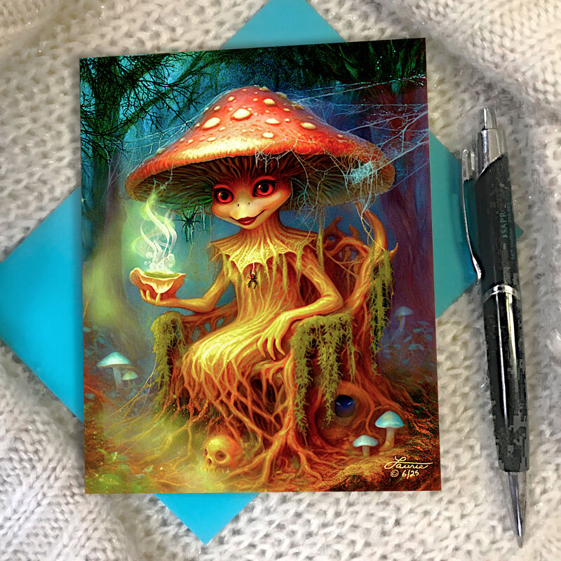 Haunted Mushroom Greeting Card – Toxina Sporceress, Collectible Forest Art by Primal Painter - product images  of 
