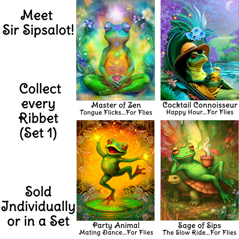 Frog Riding Turtle Greeting Card, Sir Sipsalot, Collectible Fantasy Art by Primal Painter - product images  of 