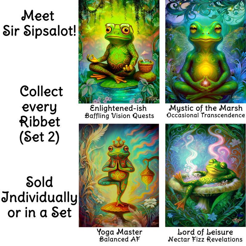 Frog Riding Turtle Greeting Card, Sir Sipsalot, Collectible Fantasy Art by Primal Painter - product images  of 